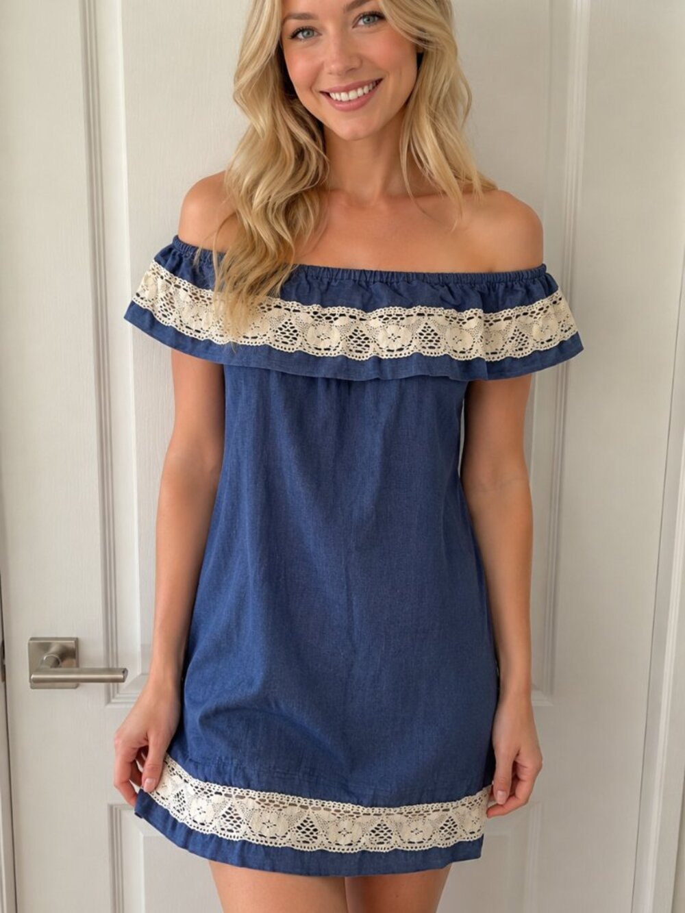 Beautiful Navy crochet dress . Like New